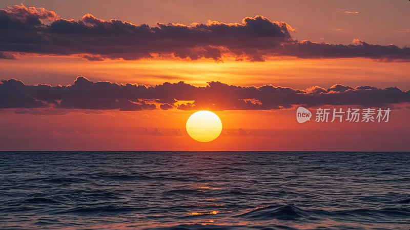 海上日落夕阳自然风光摄影图