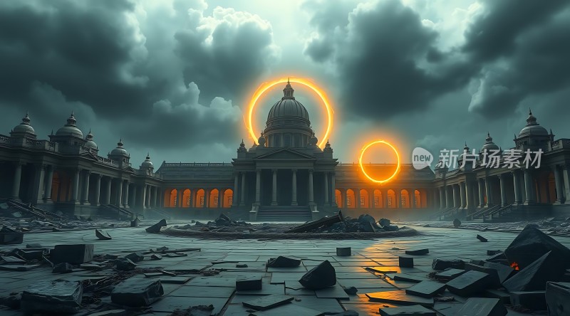 新片场素材废墟中的神秘建筑