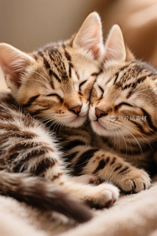 两只猫咪依偎的温馨画面