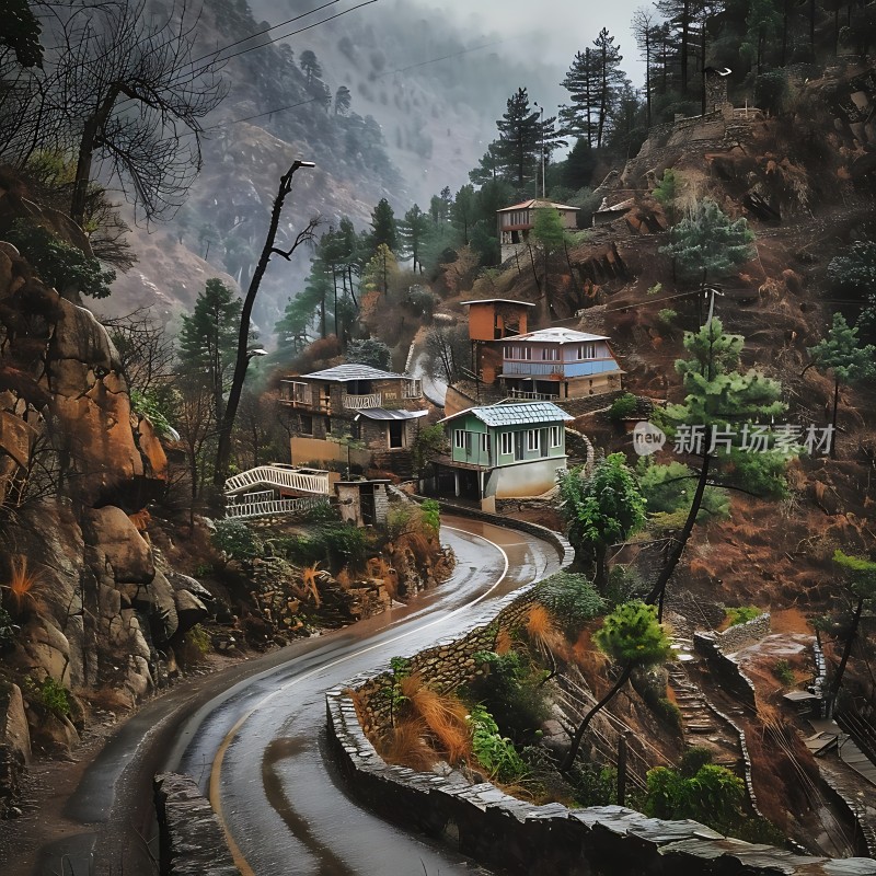 雨后山间小村庄