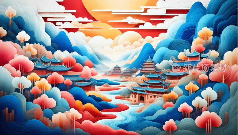 中国画山水画背景