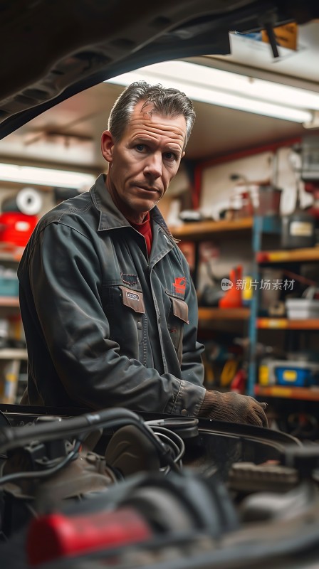 机械师专注检修汽车引擎