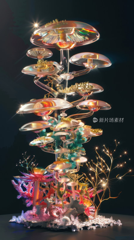 3D渲染科幻蘑菇背景