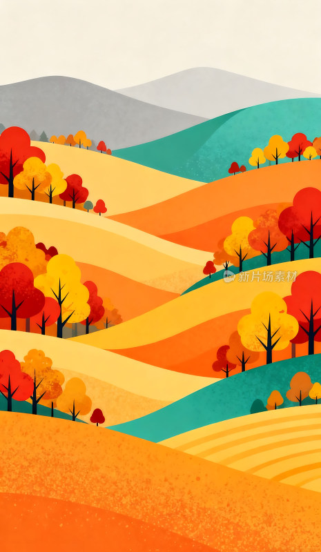 自然户外田园田野扁平风格插画背景壁纸