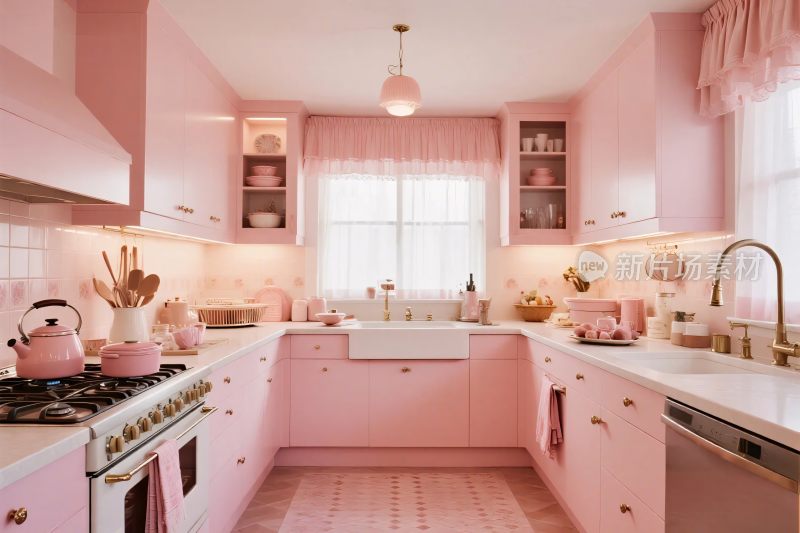 粉色复古厨房场景