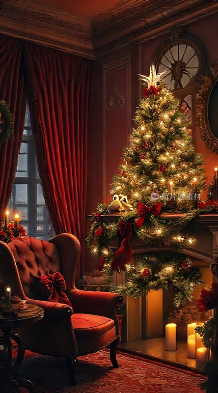 圣诞树下的温馨客厅