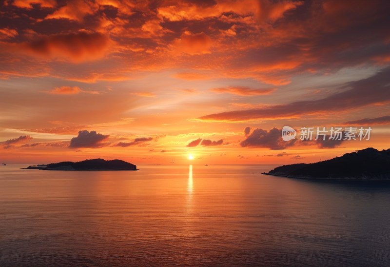 日落岛屿映海面