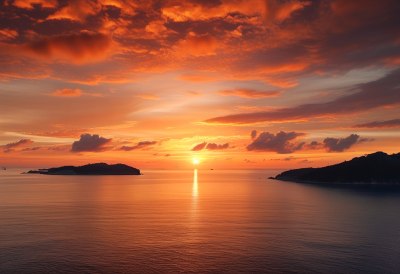 日落岛屿映海面 日落岛屿映海面