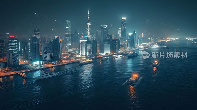 上海夜景黄浦江畔灯火辉煌高楼林立繁华都市夜色迷人