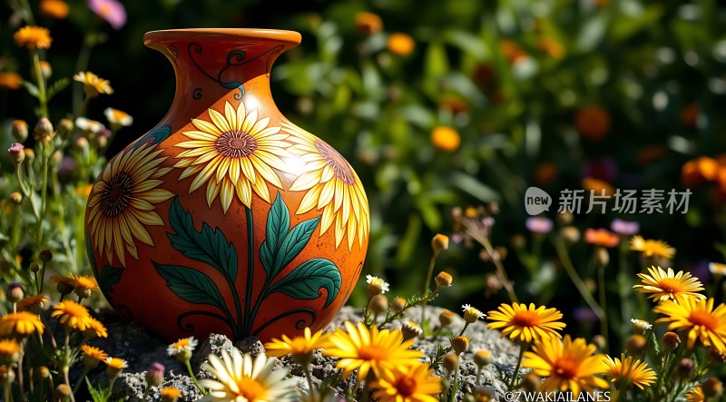 陶罐花语橙黄相间生机盎然