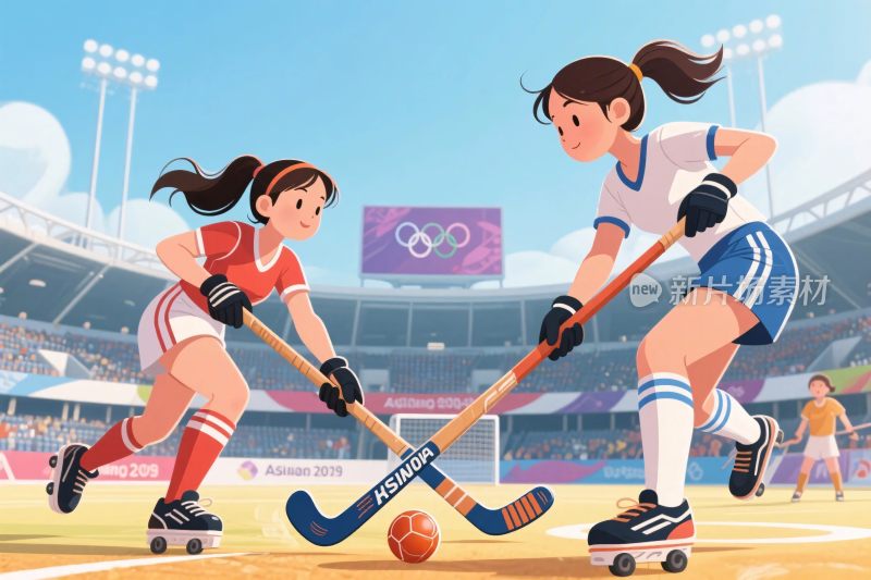 轮滑球竞技插画
