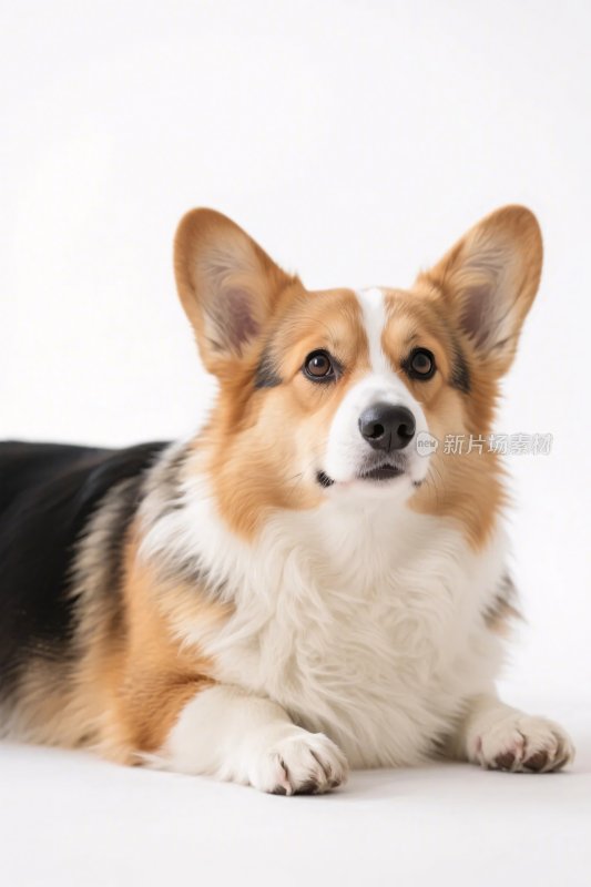 趴着的三色柯基犬