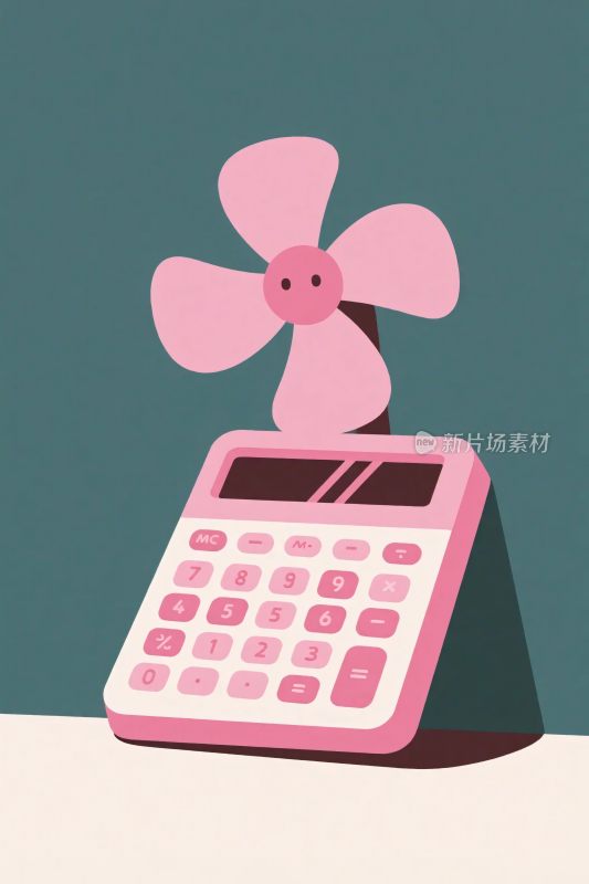 粉色计算器与电风扇插画
