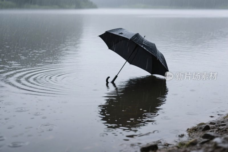 水面雨伞倒影图