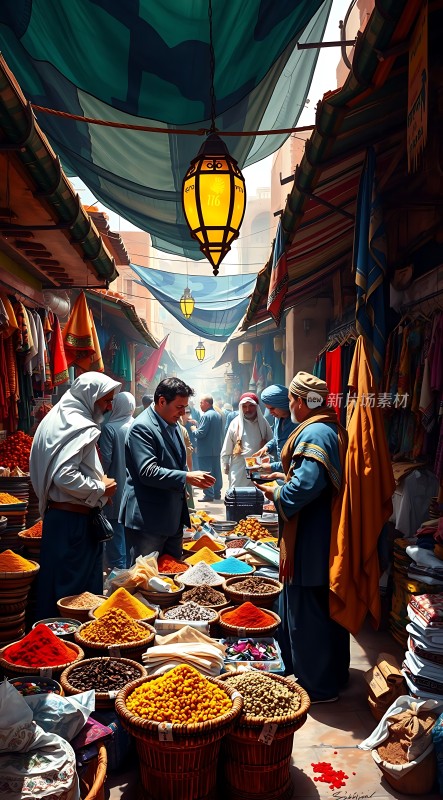 摩洛哥集市上的香料交易
