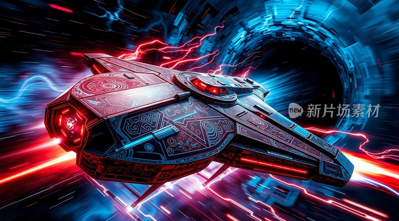 新片场素材科幻飞船穿越时空
