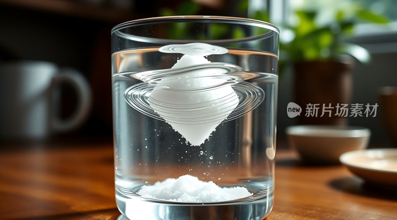 新片场素材 水中溶解的白色晶体