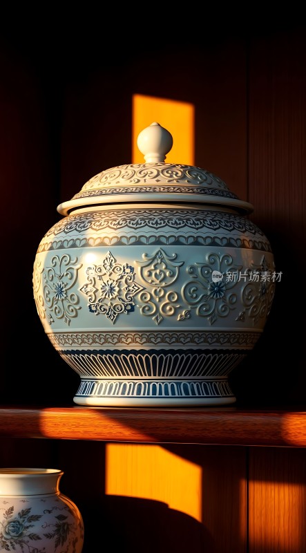 阳光下的精美瓷器