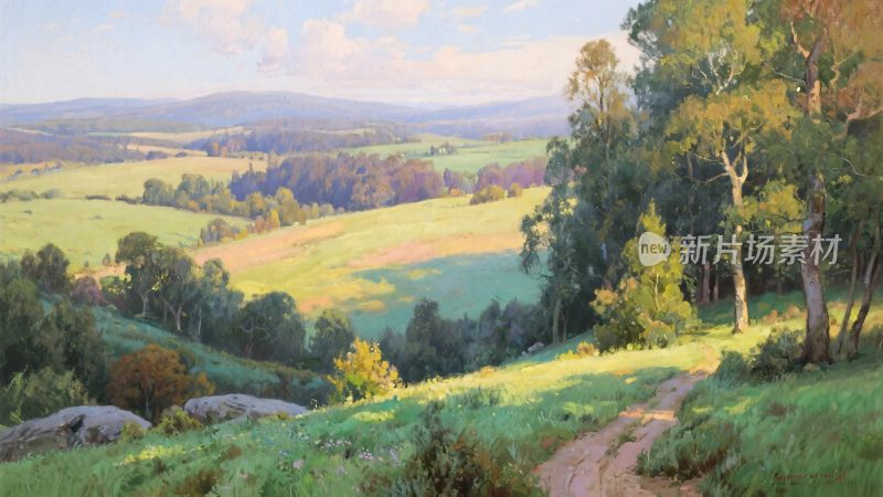 田园风景油画插画