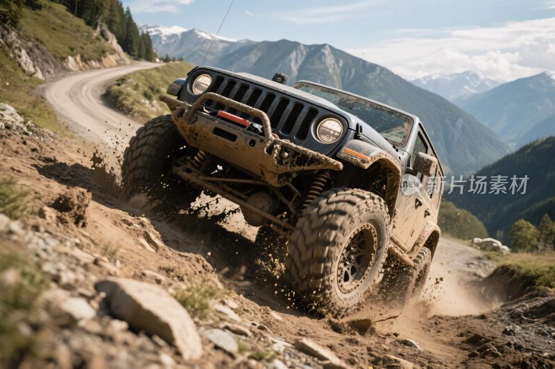 越野吉普行驶在山间土路