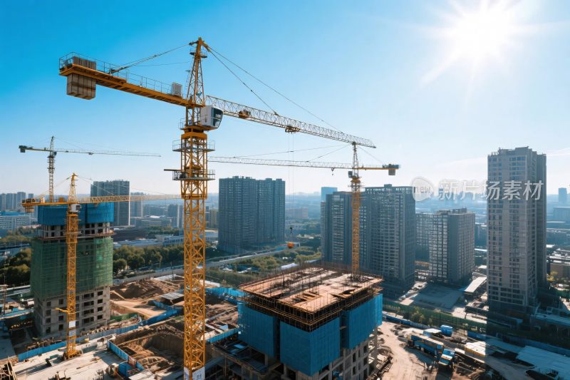 建筑工地塔吊施工场景