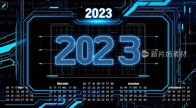 2023年日历科技感十足数字与电路板设计