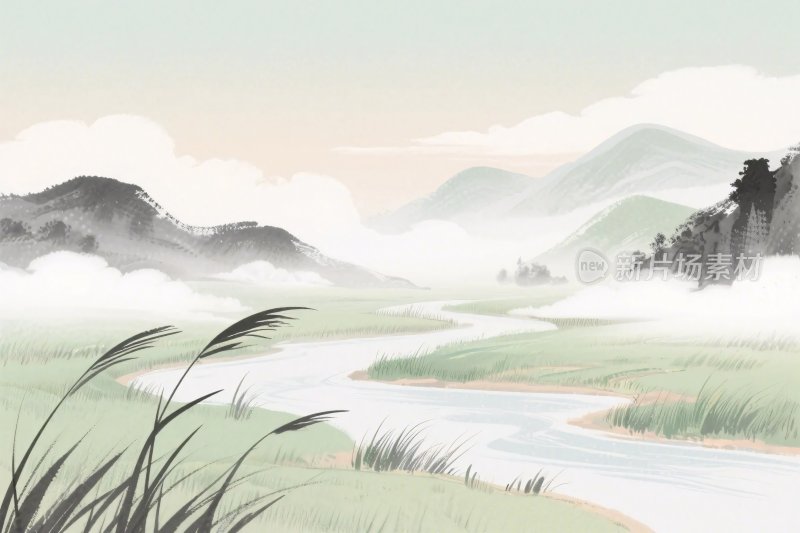 水墨山水风景插画