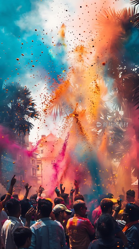 彩色狂欢节上的欢乐人群