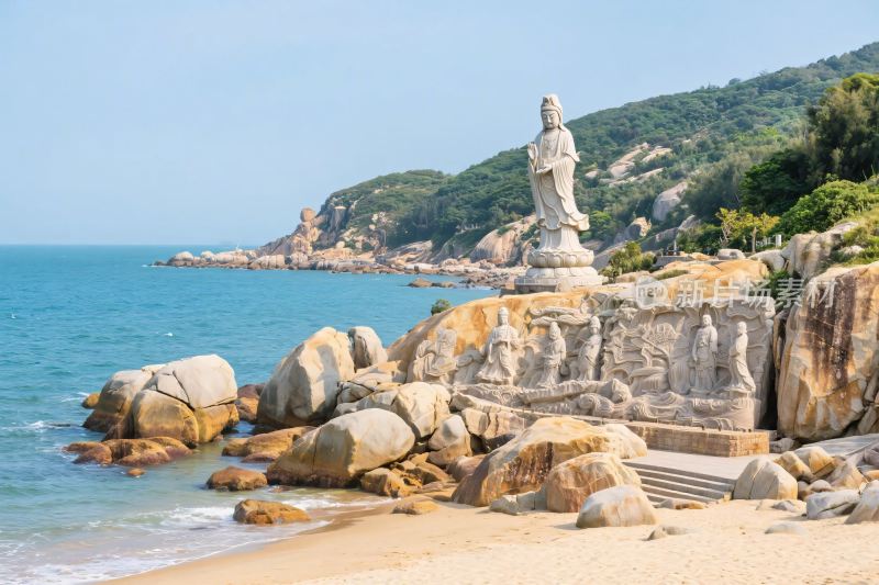 海边佛像风景