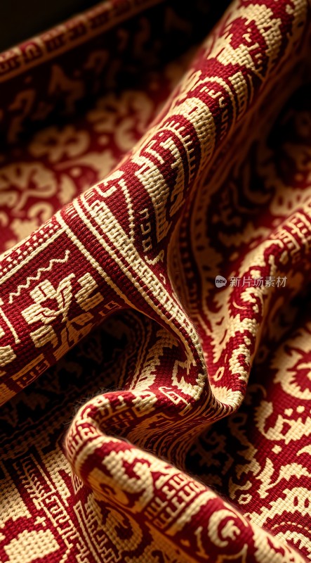 红色花纹布料特写