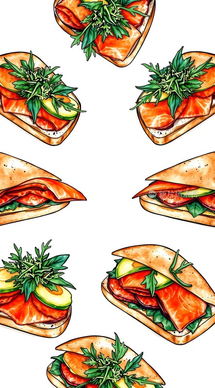 三文鱼蔬菜三明治美味拼盘