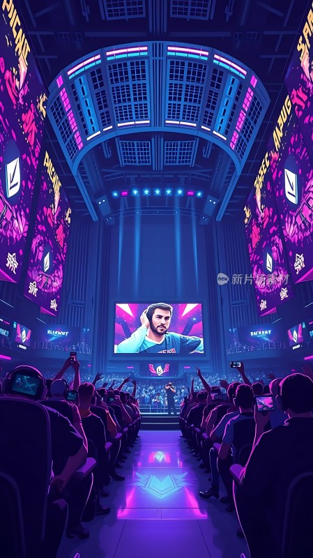 电竞盛宴舞台灯光璀璨观众热情高涨