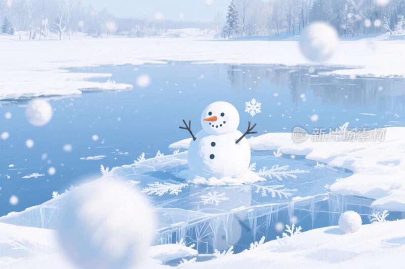 冬日雪地雪人场景
