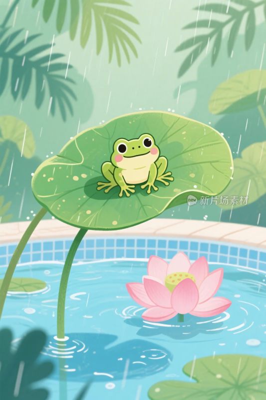青蛙荷叶荷塘插画