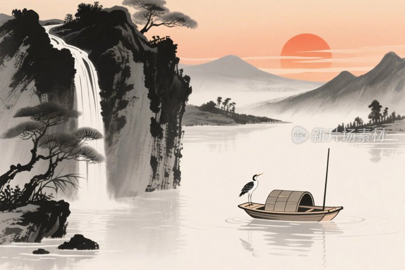 水墨山水风景插画