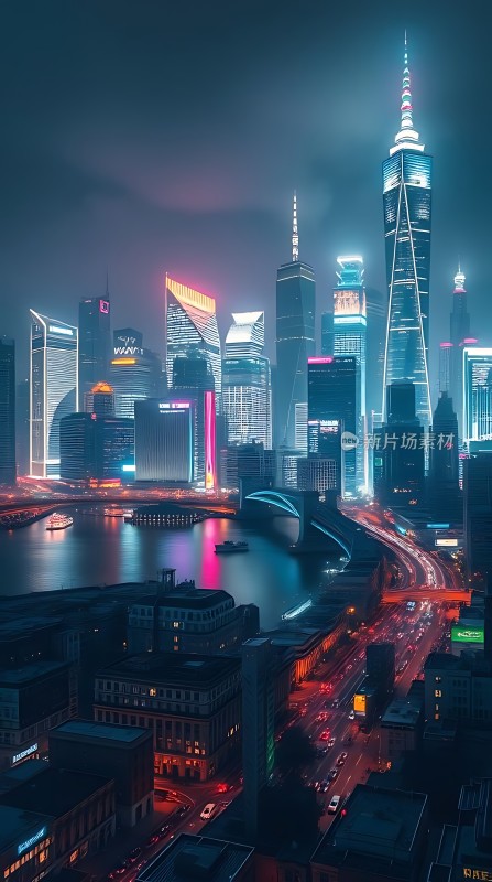 上海夜景黄浦江畔灯火辉煌