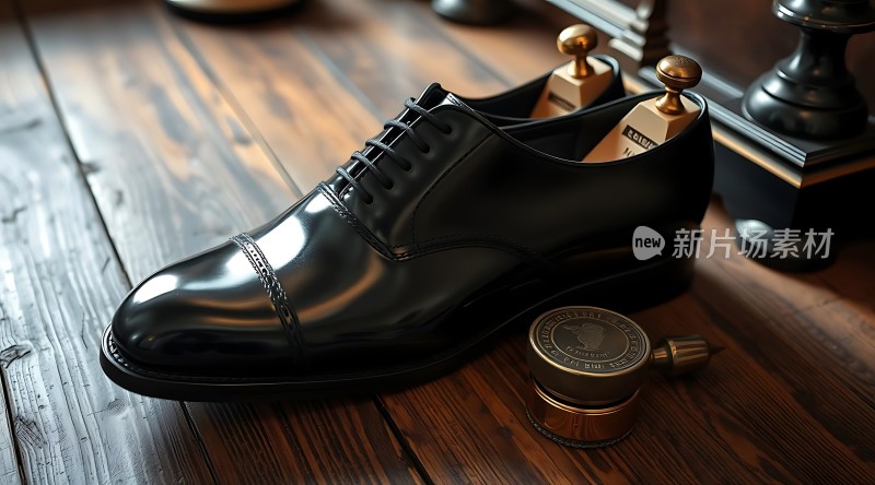 黑色皮鞋与金色工具的结合展现优雅与精致的男士时尚风度