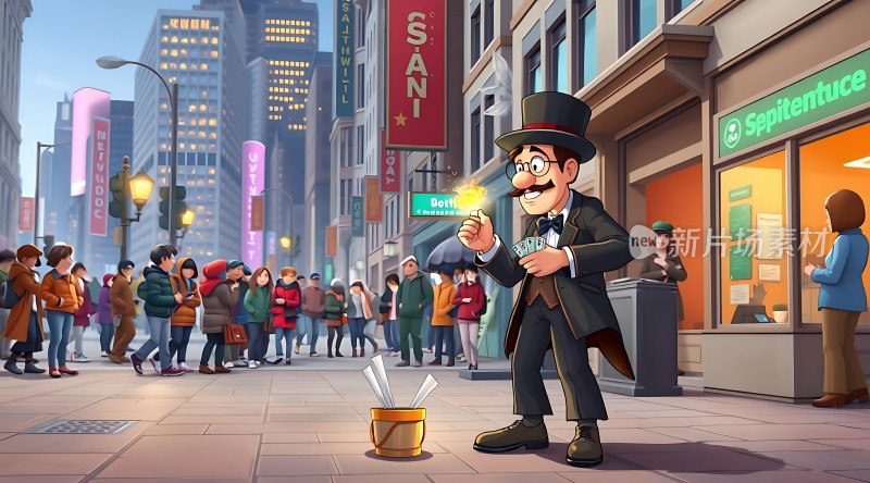 街头魔术师与观众互动