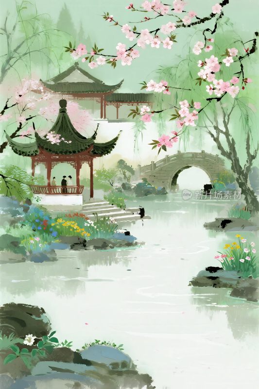 古风山水风景插画