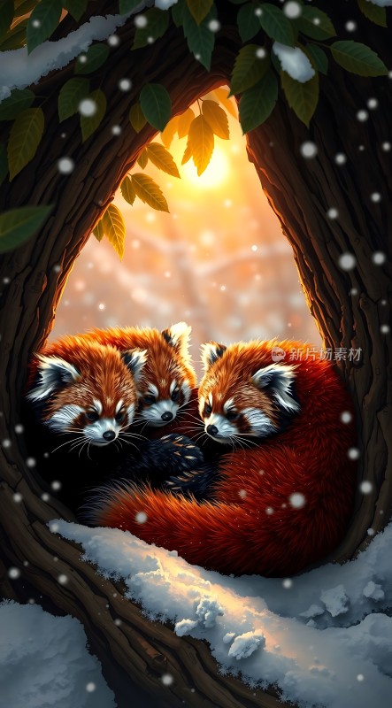 树洞里的三只小狐狸