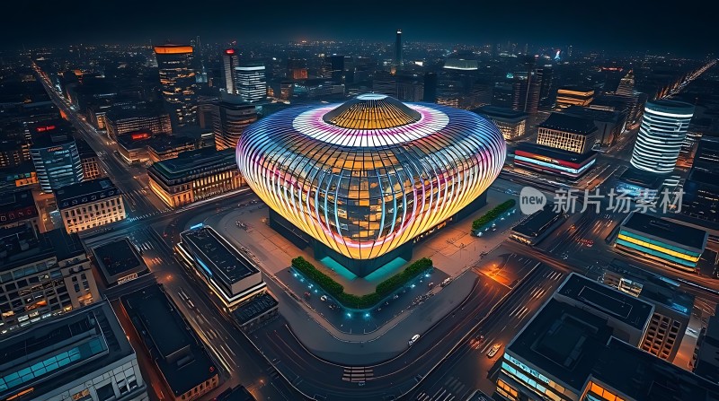 城市夜景下的现代建筑群