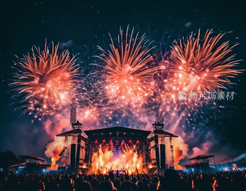 烟花映衬音乐盛宴