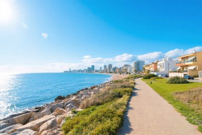 海边步道与城市风景 海边步道与城市风景