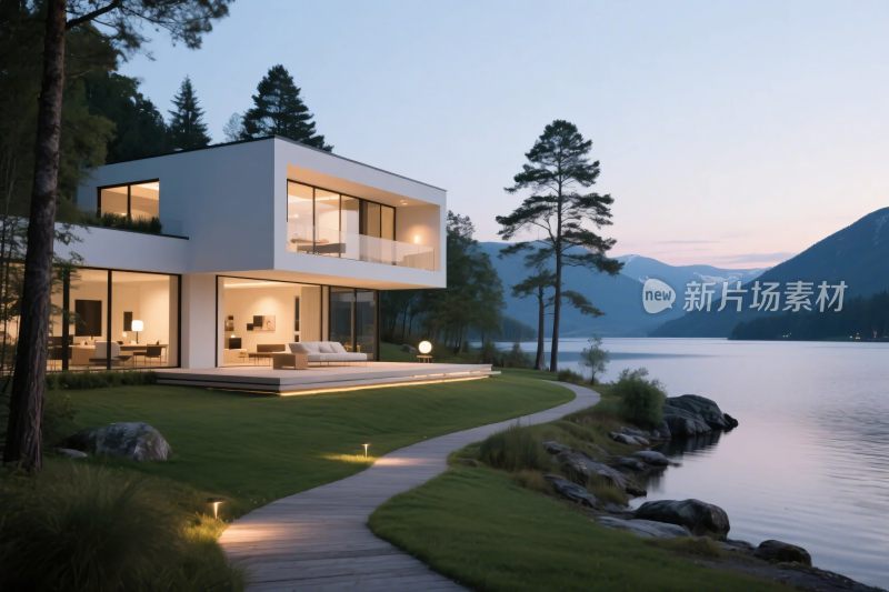 现代湖景住宅实景图