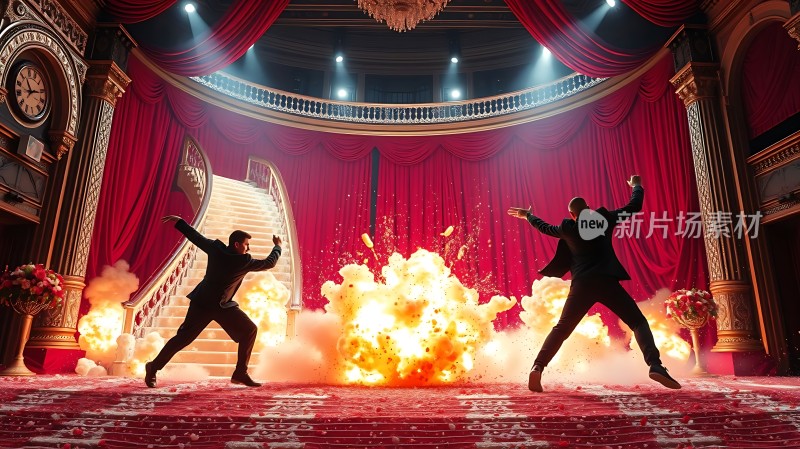 新片场素材舞台爆炸戏码紧张刺激！