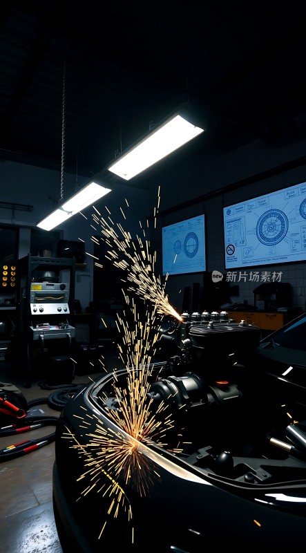 车间内火花四溅焊接进行时