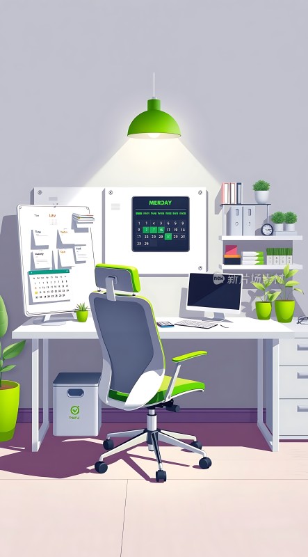 简约办公空间绿意盎然的工作环境