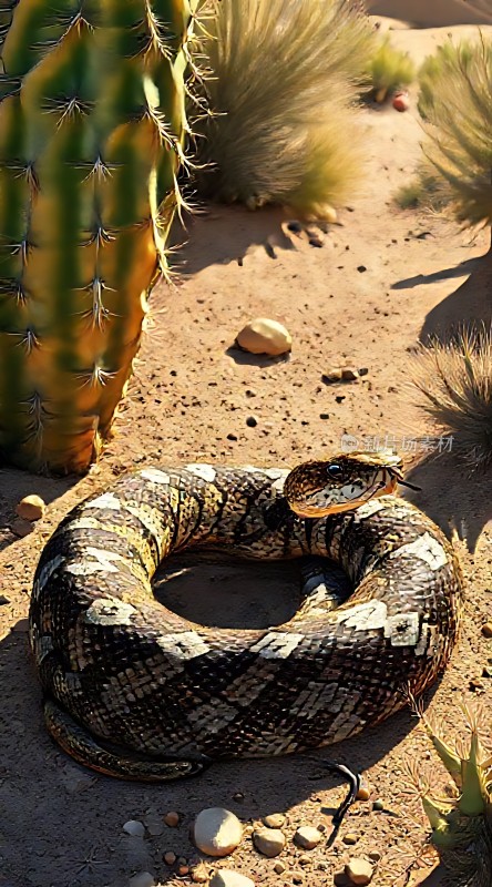 沙漠中的巨蟒与仙人掌