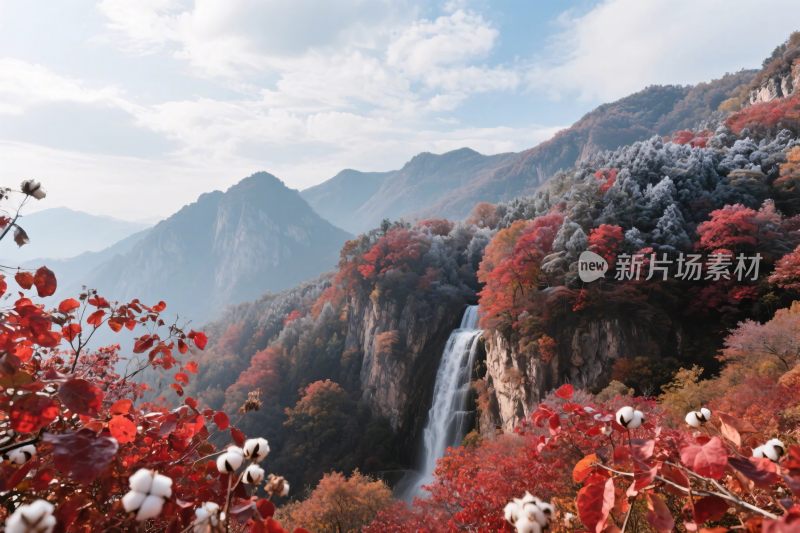 秋日山间瀑布美景