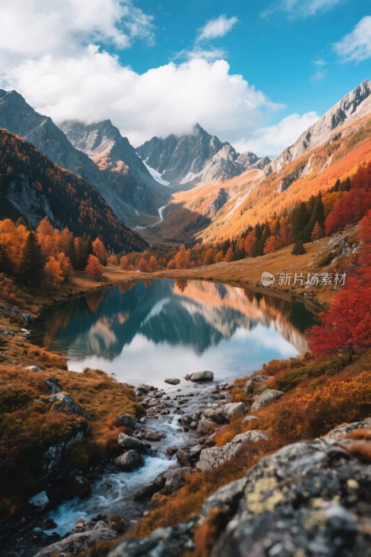 秋日山间湖泊美景